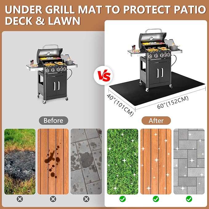 60x40 inch Large Under Grill Mats for Outdoor Grill, Double-Thickened Fireproof Patio Deck Protector Mat, Oil-Proof Waterproof BBQ Mat for Under Grill, Grill Floor Pads Fireplace/Fire Pit Mat