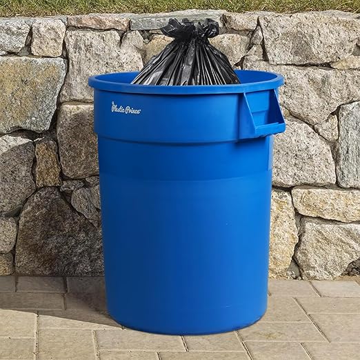 PLASTIC PRINCE 32 Gallon Round Trash Can Container Blue Plastic Commercial Garbage Bin for Home Garage Restaurants Warehouses