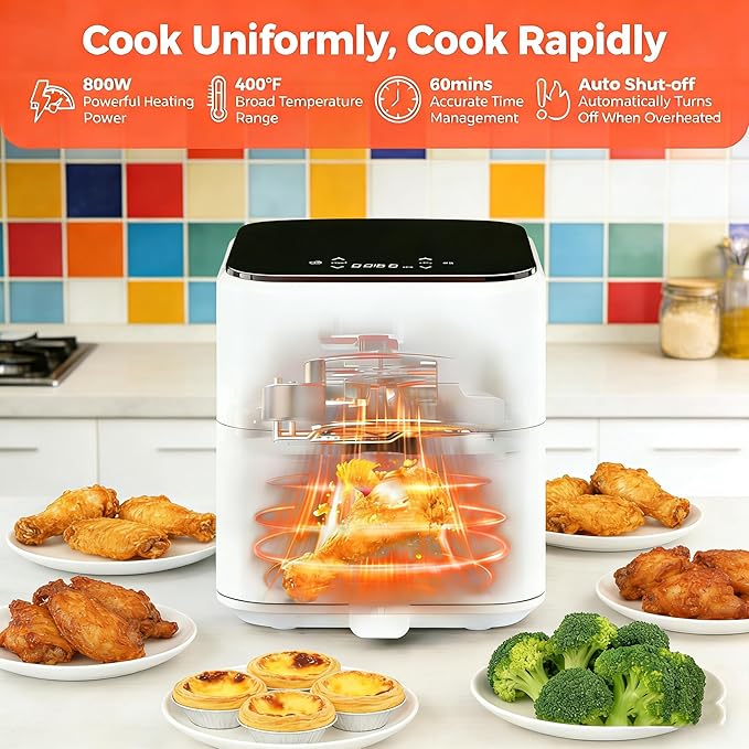 HealSmart 3.17 Qt Compact Air Fryer, 8-in-1 Digital Small AirFryer with 400°F, Nonstick Dishwasher-Safe Basket, Auto Shutoff, Overheat Protection, for Quick Healthy Meals, White