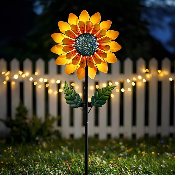 Sunflower Solar Wind Spinner, 52" Metal Wind Spinner with Kinetic Wind Sculpture Windmills for Outdoor Lawn & Garden Patio Decoration