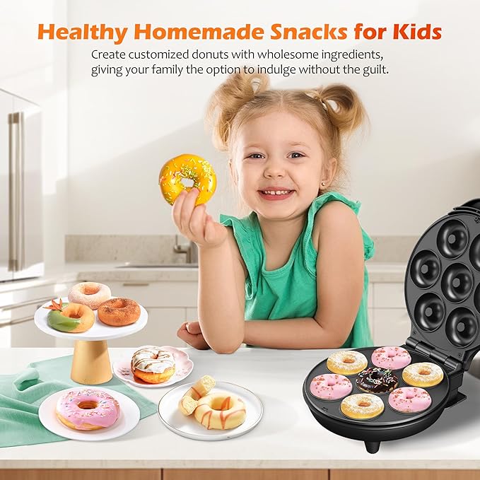 KEINVE Mini Donut Waffle Cake Maker, 7 Slots Home Baking Machine, Great for Breakfast, Snacks, Desserts and More