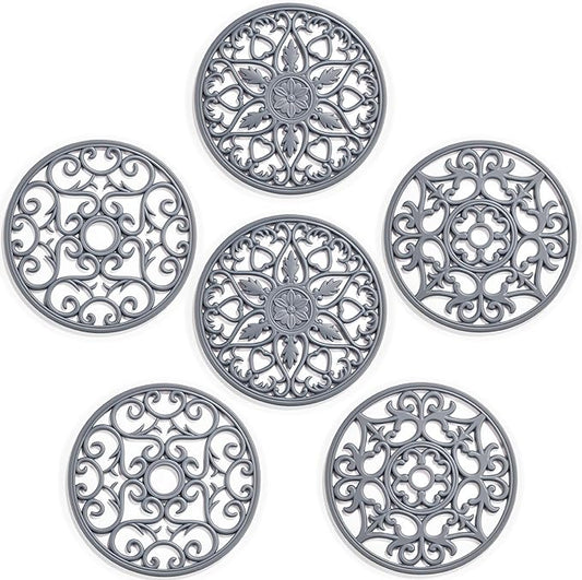 SMARTAKE 6 Set Silicone Trivets, Multi-Use Carved Trivet, Insulated Non-Slip Durable Kitchen Mat, Flexible Modern Kitchen Table Mat, for Hot Dishes, Pots, Dining Countertop, Grey