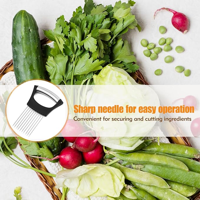 Onion Holder for Slicing - Stainless Steel Onion Slicer & Vegetable Holder Cutting Tool for Onions, Tomatoes, Avocados, Eggs, Lemon, Potatos | Multi-Use Kitchen Utensil