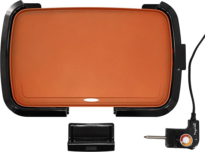 MegaChef Electric Grill with Copper Non-Stick Coating, Removable Drip Tray & Adjustable Temperature Control, Versatile Small Kitchen Appliance (16 Inch Grill)