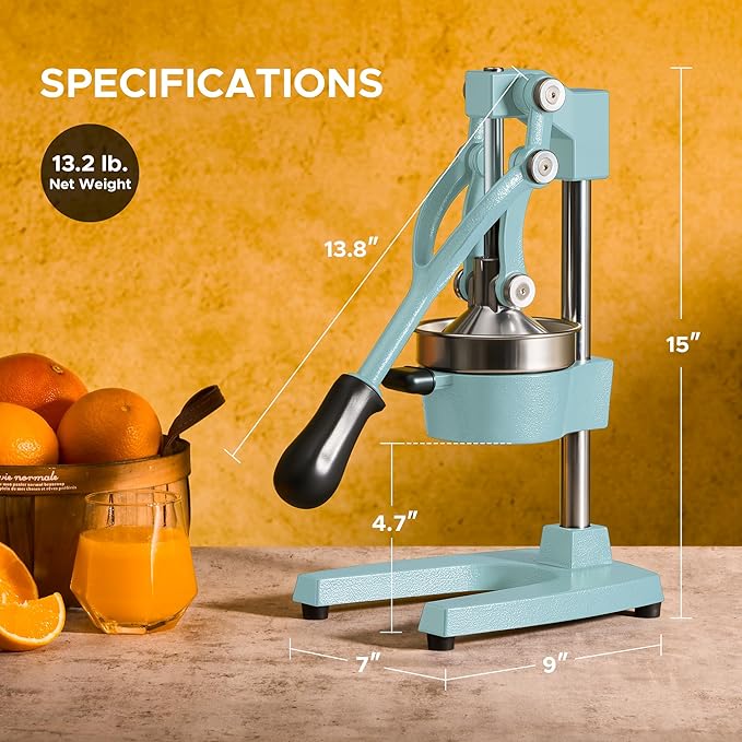 CO-Z Manual Citrus Juicer, Heavy-Duty Manual Juicer with Conical & Flat Pressure Plates, Professional Lemon Squeezer for Orange Pom Lime Lemon Juice, Dishwasher Safe Juice Press, Blue