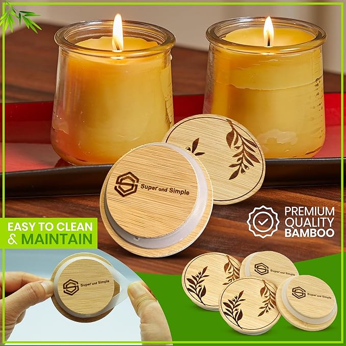 Bamboo Oui Yogurt Jar Lids – Olive Branches Design – 4 Pack | Reusable Airtight Tops for Yoplait Glass Jars | Bamboo Replacement Oui Jar Covers with Silicone Seal | Eco Storage Lids for Yogurt Jars