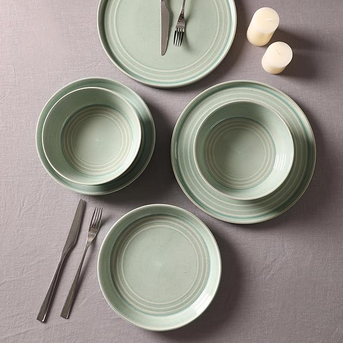 Stone Lain Claire 24-Piece Dinnerware Set Stoneware, Plates and Bowls Set, Dishwasher and Microwave Safe, Dish Set for 8, Green