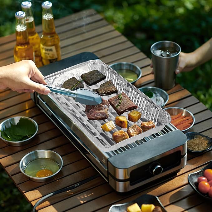 70 Pack Aluminum Grill Pans 13 x 9 Inch, Disposable Broiler Pans with Holes and Ribbed Bottom, Heavy Duty Foil Grill Liners for BBQ, Roasting, Drip Trays, and Oven Cooking