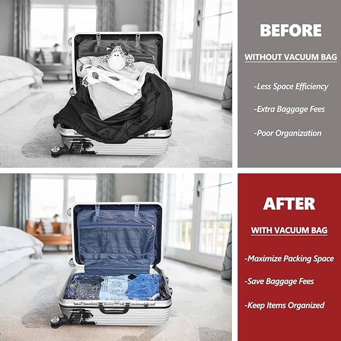 SUOCO Travel Vacuum Bags for Luggage with Portable Electric Pump, 12 Combo (4L/4M/4S) Packing Seal Bags for Clothing Suitcase Backpack, Space Saver Compression Clothes Storage Bags