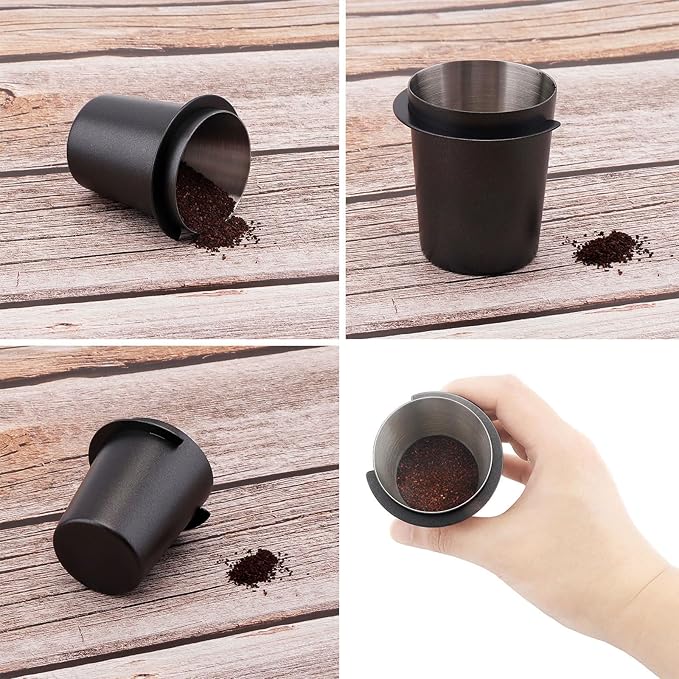 Coffee Dosing Cup 51mm, Espresso Coffee Dosing Cup, Stainless Steel Dosing Cup Compatible with All 58mm Portafilter,Coffee Powder Cup, Coffee Powder Feeder (1, Black, 51mm)
