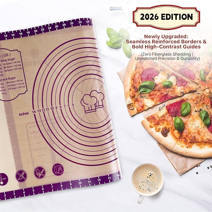 Baking Mat, 26" x 16" Silicone Extra Large Non Stick Baking Sheet Mat with Measurement Non-slip Dough Rolling Mat,Reusable Food Grade Silicone Counter Mat for Making Cookies,Macarons,Bread and Pastry