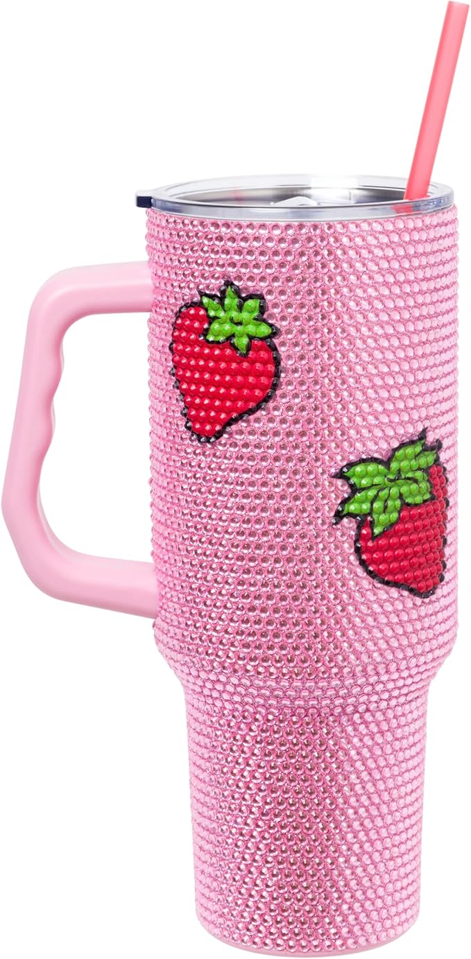 Silver Buffalo Strawberry Shortcake 40oz Stainless Steel Rhinestone Tumbler