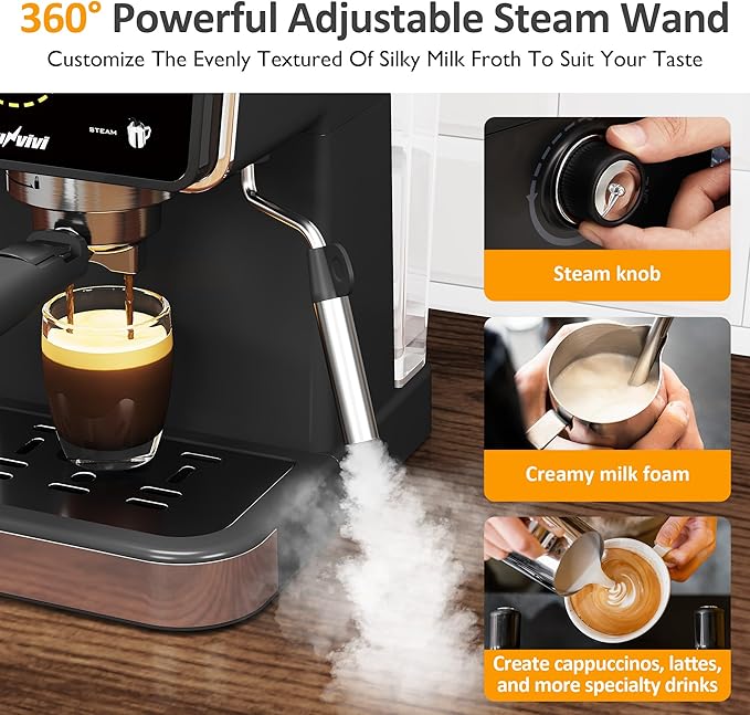 SUNVIVI 20 Bar Espresso Machine for Home and Office, 3-in-1 Iced Coffee Maker with Milk Frother, Espresso Shot & Iced Coffee, LED Touchscreen, 52OZ Removable Water Tank, Professional Coffee Brewing