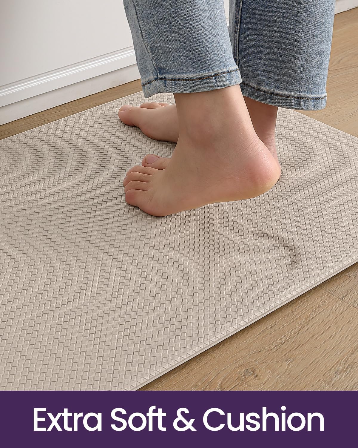 DEXI Kitchen Floor Mats Cushioned Anti Fatigue, 23x86, Large Long Standing Runner Rug Waterproof, Comfort Memory Foam Padded for Front Sink Laundry, Beige