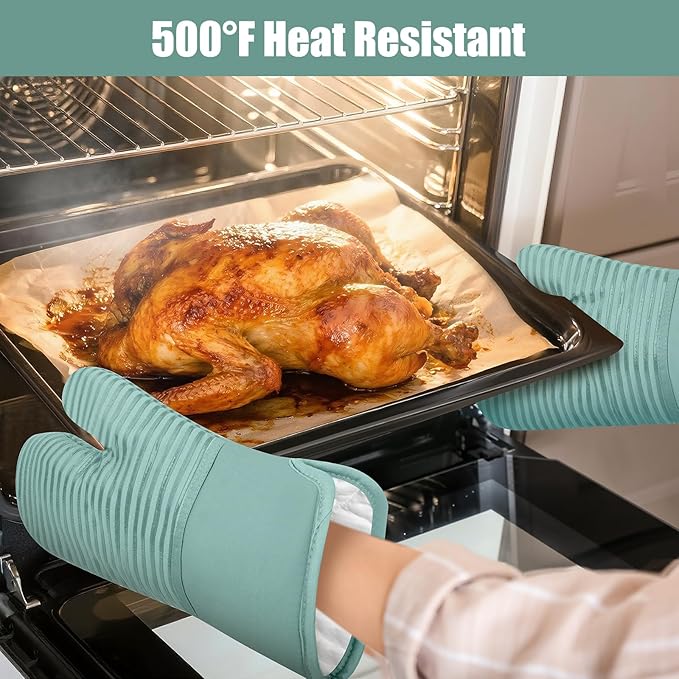 Oven Mitts and Pot Holder Sets with Silicone Grip, 500°F Heat Resistant-6 Pack Dishcloth/Dish Towels for Kitchen 100% Cotton-Value Kitchen Essentials for Cooking, Baking, Grilling-Mint Green
