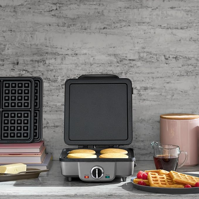 Cuisinart Belgian Waffle Maker with Pancake Plates, Nonstick Plates, 6 Browning Levels, Ready Indicator Lights, Temperature Control, Deep Waffle Pockets, WAF-300P1, Brushed Stainless