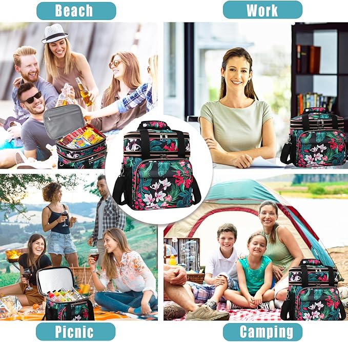 GLENKEY Versatile Lunch Box Cooler Bag - Expandable Insulated Lunch Bag Tote for Women - Large Lunchbox for Adults Work Office Outside Trips Floral 16L