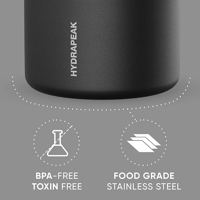 Hydrapeak 25oz Stainless Steel Vacuum Insulated Food Jar for Hot Food and Cold Food, Wide Mouth Leak-Proof Soup Jar for Adults, 10 Hours Hot and 16 Hours Cold (Black)
