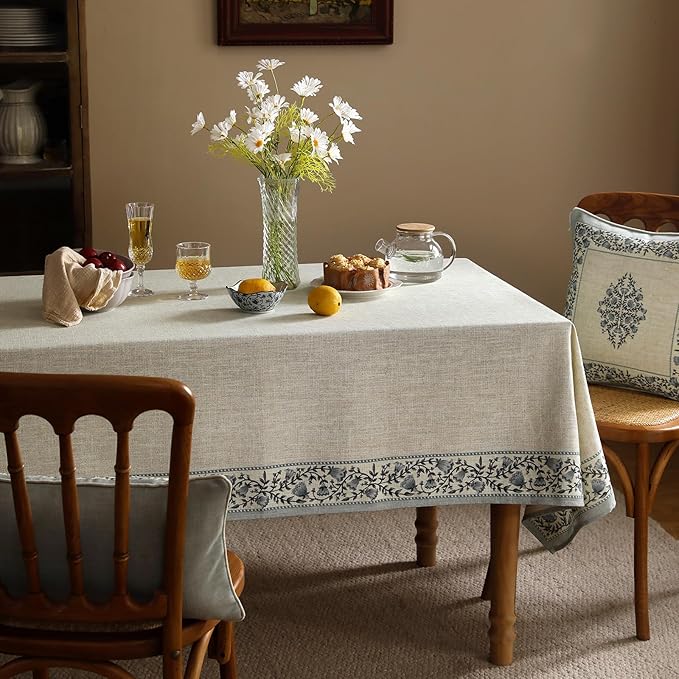 ISAENNE Designer Vintage Linen Elegant Small Square Tablecloth,Chinoiserie Floral Indoor Table Cloth,Wrinkle Resistant Decor Table Cover for Dining Thanksgiving Kitchen,55"*55"-Segerman B