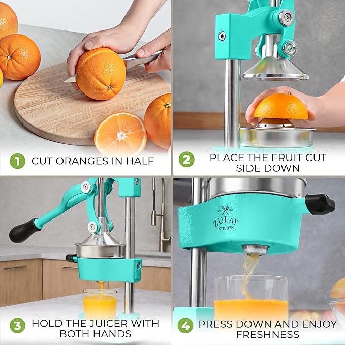 Zulay Kitchen Cast Iron Juicer - Heavy Duty Manual Juicer with Detachable Strainers for Easy Cleaning, Orange Juice Press for Citrus Fruits, Perfect for Bartenders, Juice Lovers & Health Enthusiasts