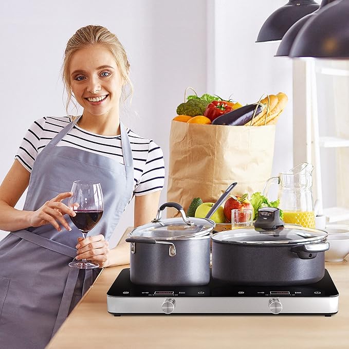 COOKTRON Double Induction Cooktop Burner, 1800w 2 burner Induction Cooker Cooktop, 10 Temperature 9 Power Settings Portable Electric Countertop Burner Touch Stove with Child Safety Lock & Timer
