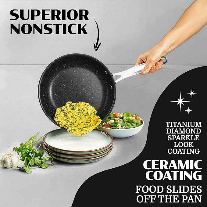 Granitestone 20 Piece Ceramic Nonstick Pots and Pans Set, Cookware and Bakeware Set with Utensils & Steamer, Diamond Reinforced, Non Toxic PFOA PFOS Free, Oven & Dishwasher Safe, Black