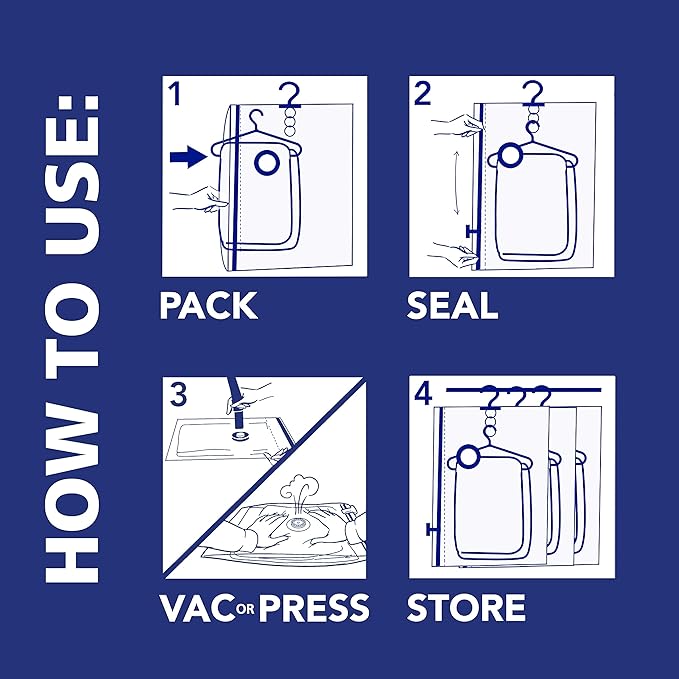 Hefty Hanging Compression Bags 3 Extra Long Vacuum Garment Storage Bags for Clothes, Travel, Closet Organization (60 X 27 Inches) (X-Large)