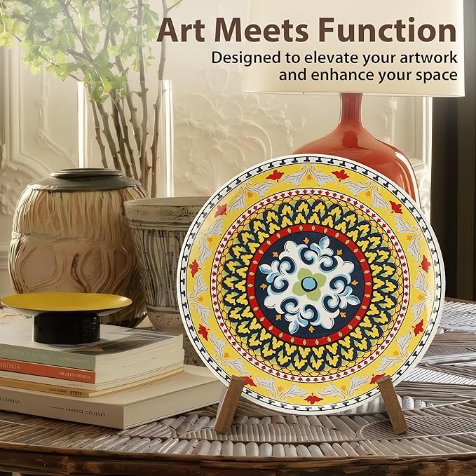 Wooden Plate Stand, 9 Inch Decorative Ornament Display Stand, Plate Holders for Displaying, Picture Frame Holder Stand, Cookbook Stand for Recipe Books, Photos & Collectibles