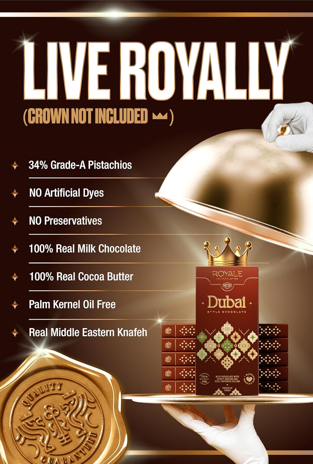 Royale Chocolatier Large Dubai Chocolate Bar (200 gr)|Grade-A Pistachio and Knafeh | Gooey Filling | Coverture Cocoa Butter | White Chocolate Drizzle | No Preservatives or Artificial Coloring