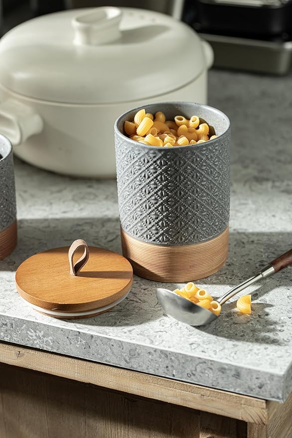 Miamolo Coffee Container Jar with Lid, Ceramic Food Storage Jars for Spice Sugar Cookie, Large Kitchen Canisters for Countertop Coffee Bar Accessories Housewarming Weeding Gift - Gray & 28 fl.oz
