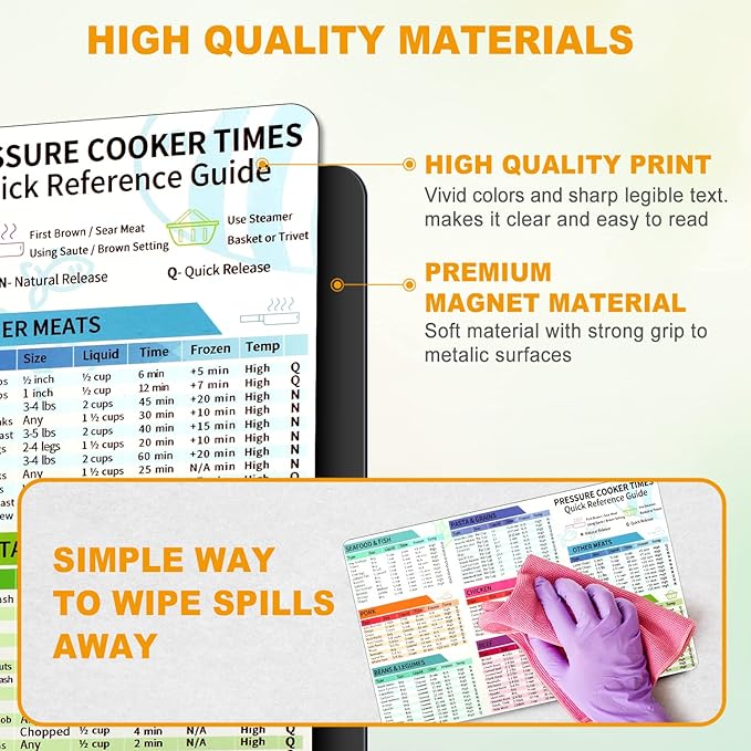 Instant Pot Cheat Sheet Magnet Set, Cook Times Chart, Pressure Cooker Accessories Cook Times, Instant Pot Cheat Sheet Quick Reference Guide Instapot Times Cookbook Magnets, White