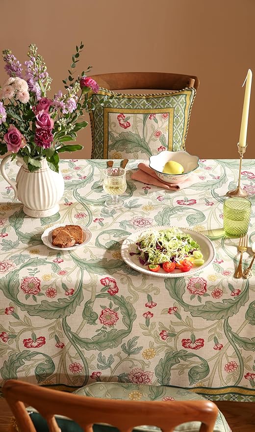 patdrea Designer French Rectangle Table Cloth,Vintage Linen Durable Leaves Pattern Floral Extra Long Tablecloth,Decor Table Cover for Kitchen Dining,Christmas,Thanksgiving,67"x118"-Cecilia a