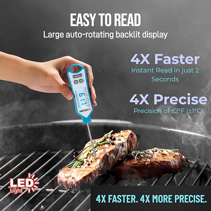 Meat Thermometer Digital, Instant Read Food Thermometer – Waterproof Nonslip Grip Kitchen Timer & Temp Chart Thermometer for Cooking Candy, Oil Fry Indoor & Outdoor Grilling Smoker Roast