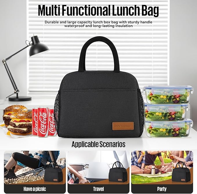 douyadady Lunch Bag Women/Men Lunch Box Women/Men (black)