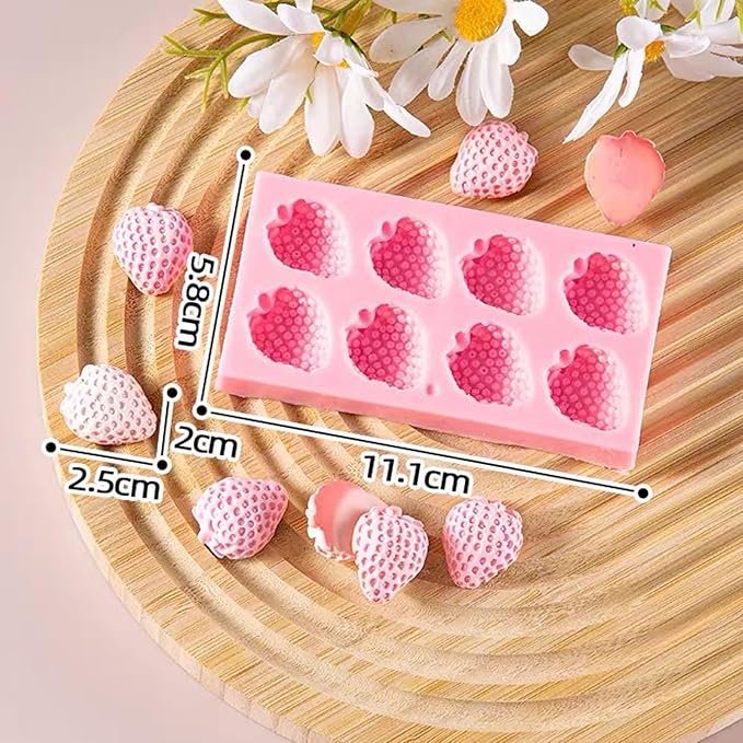 4 Pcs Strawberry Baking Mold Fruit Silicone Fondant Mold Strawberry Leaf Flower Chocolate Molds DIY Cupcake Molds for Candy Jelly Clay Ice Cream Soap Cake Topper Decoration