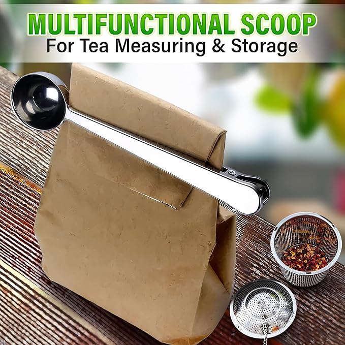 Set of 1 Large Tea Infuser, 2 Small Infuzers & Scoop With Bag Clip - Stainless Steel Infuser for Loose Leaf Tea Steeper Tea Strainers for Loose Tea Diffusers for Loose Tea - Loose Leaf Tea Infuser