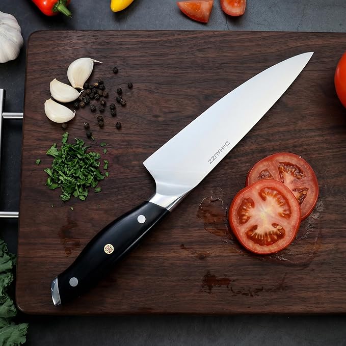 Chef Knife, 8 Inch Ultra Sharp Kitchen Knife, Professional High Carbon Steel Chefs Knife with Full-Tang Ergonomic Handle for Kitchen, Gift Box for Mothers Day Gift