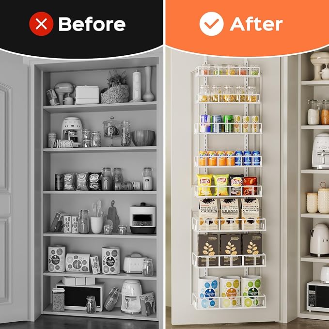 Bunoxea White 8-Tier Over The Door Pantry Organizer, Pantry Organization And Storage, Metal Hanging Spice Rack Shelves Door, Home & Kitchen Essentials, Laundry Room Bathroom Organization
