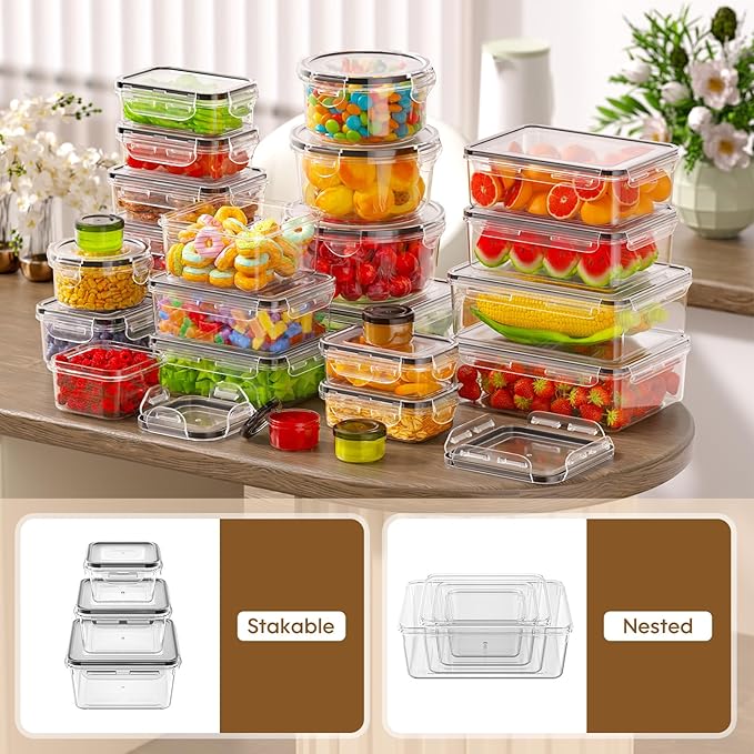 60 PCS Food Storage Containers with Lids Airtight (30 Containers & 30 Lids), 100% Leak Proof Meal Prep Container for Kitchen, BPA-Free Plastic(Polypropylene5), Microwave/Dishwasher Safe, Labels & Pen