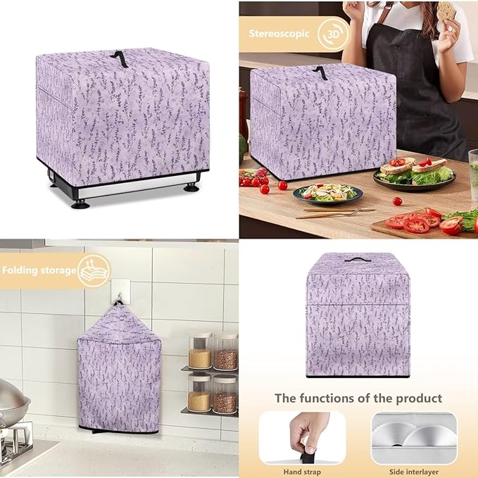 Purple Lavender Flower Print Meat Slicer Cover with Organizer Pocket, Fit for Elite for Standard Meat Slicer, Dust-proof Slicer Machine for Home Food Slicer, 16x13x13 Inch (Only Cover)