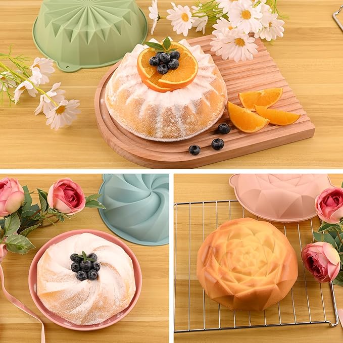 HUAKENER 3 Pcs Flower Shape Cake Molds, Nonstick Silicone Cake Molds for Jello Cakes, Cheese Cakes, Strawberry Shortcake, Brownie Tart Pie