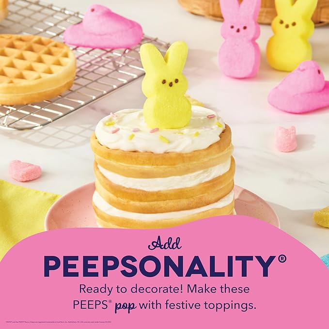 Dash & PEEPS® Mini Waffle Maker- Mini Machine for Creative Homemade Treats - Nonstick Iron with Unique Print Design - Stylish Waffle Machine - Pink Bunny