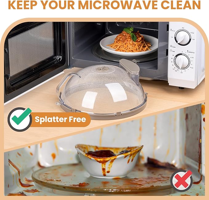Microwave Splatter Cover for Food, Upgraded Microwave Cover with Water Steamer, Integrated Handle, Plate Covers, Splatter Guard, Cookware Lid, House Essentials for Gift, 10 Inch