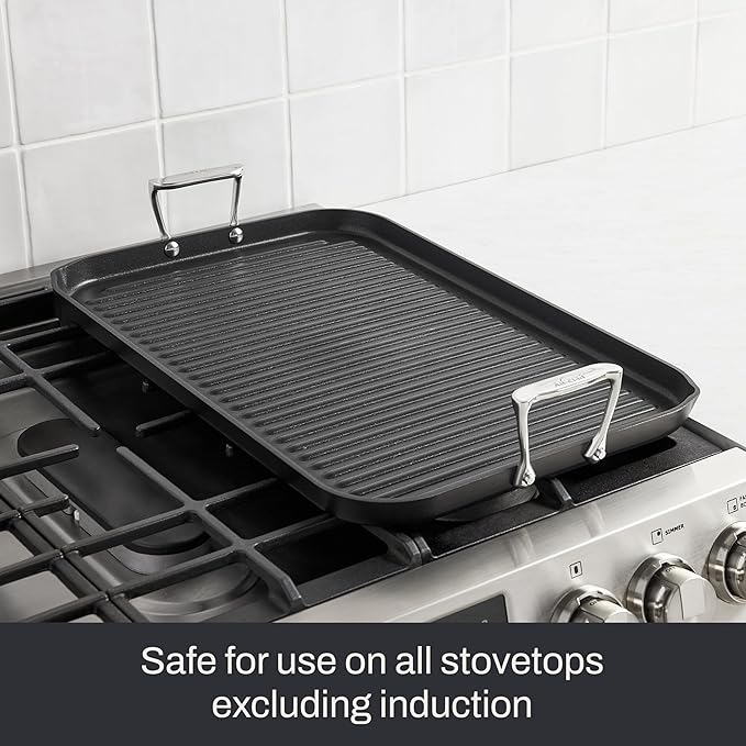 All-Clad HA1 Expert Hard Anodized Nonstick Double Burner Grill Pan For Stovetop 13 x 20 Inch, Grilling, Professional Cookware, Dishwasher-Friendly, Oven-Safe Up to 500°F, Black