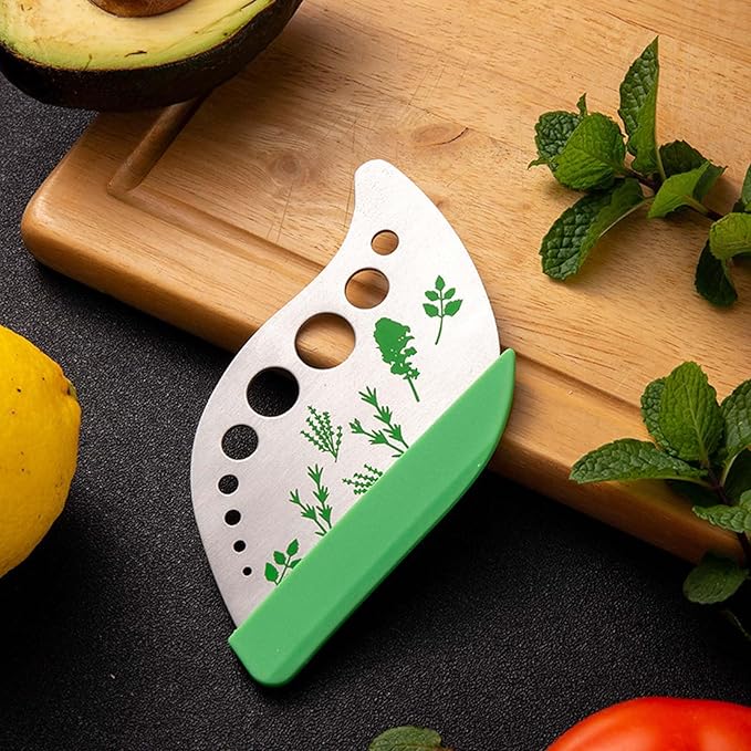 Herb Stripper Tool with 9 Sizing Holes Food-Grade Stainless Steel Leaf Remover for Cooking, Compact Kitchen Gadget with Blade & Safety Cover for collards parsley cilantro goji