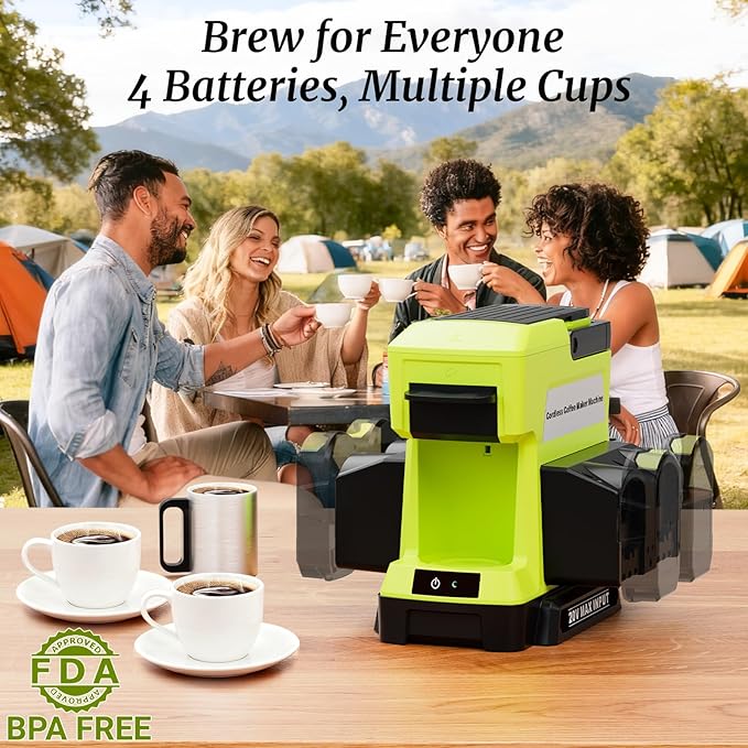 Cordless Coffee Maker for Ryobi 18V Battery, 3 Brewing Options Drip Coffee Maker with Coffee Grinder, Portable Single Serve Coffee Makers for Camping, Travel, and Jobsite. (Tool Only)