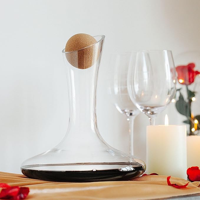 BTaT- XL Decanter with Drying Stand, Stopper, Brush and Beads, Hand Blown Crystal Glass, Wine Decanter, Wine Carafe, Wine Accessories, Red Wine Decanter