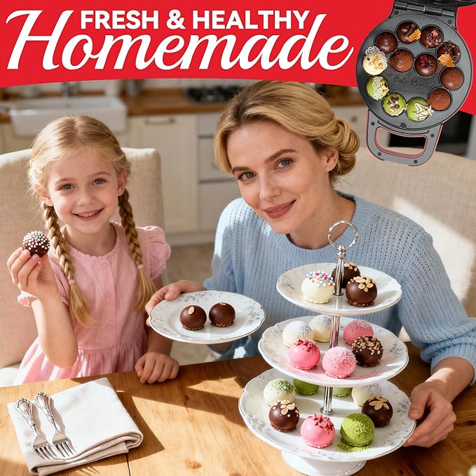 SugarWhisk Flip Cake Pop Maker Machine with Ceramic Coating, Make 12 x 1.4 Inch Cake Pops, Cake Pop Kit for Kids, Cake Pop Supplies, Snack Machine, Recipe & Brushed Included, Red