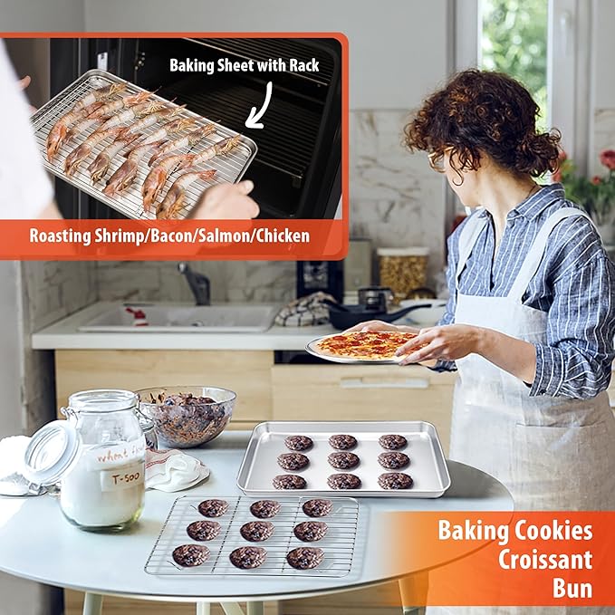 TeamFar Bakeware, Stainless Steel Bakeware Set with Baking Sheet and Rack, Lasagna Pan with Lid, Square & Round Cake Pan with Lid, Muffin Pan & Loaf Pan, Pizza Pan, Healthy & Dishwasher Safe