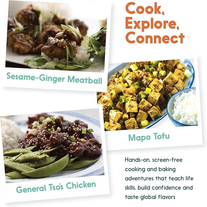 eat2explore Cooking Kits for Kids 18 Pcs – Interactive & Educational Kids Cooking Sets Real for Ages 5 and Up,3 Recipe Cards & Global Ingredients – Perfect for Families and Homeschooling (China)